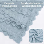 LifeTree Knit Baby Blanket & Hat, 100% Cotton Soft Swaddle & Receiving Blanket for Toddler, Lightweight & Breathable Newborn Blanket Unisex for Crib, Stroller, 31X40 Inches, Shower Registry Gift, Blue - Image 3