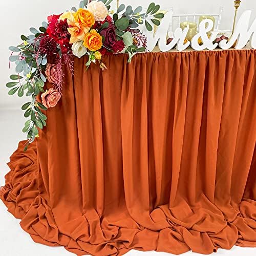 Pooling and Floating Chiffon Table Skirt with extra length, 6FT 9FT 14FT Sheer Tablecloth, Baby Shower, Birthdays Party, Main Cake Table Decoration, Wdding Table Skirt (Terracotta, 6FT) - Image 3