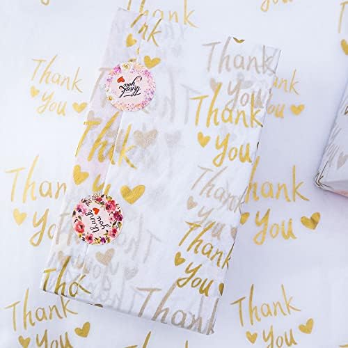 MR FIVE 50 Sheets White with Metallic Gold Thank You Tissue Paper Bulk,20" x 14",Thank You Tissue Paper for Packaging,Gift Bags,Metallic Gold Tissue for Graduation,Birthday,Thanksgiving (Pack of 3) - Image 6