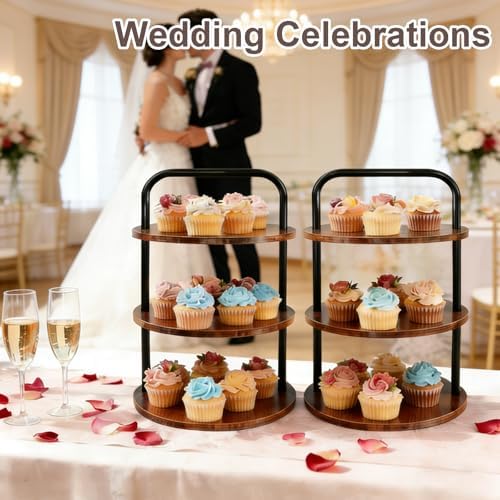 Wooden Cupcake Stand 2 Pack, Large Cupcake Tower Stand for 50 Cupcakes, 3 Tiered Wooden Serving Trays Stand, Soporte Para Cupcakes, Dessert Table Display - Image 6