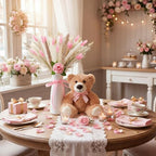4 Sets 125 Pcs Bear Baby Shower Table Centerpiece with Bear Stuffed Animals Pink Dried Pampas Grass Artificial Flower Plastic Vase for Boho Wedding Bridal Reveal Birthday Baby Shower Decor - Image 4