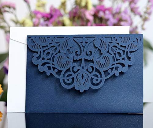 50PCS 3D Lace Flower Laser Cut Wedding Invitation Cards with Envelope Blank Inner Sheet Hollow Out Flower Shape Invitations for Wedding Quinceanera Birthday Shower Engagement Party 01 - Image 6