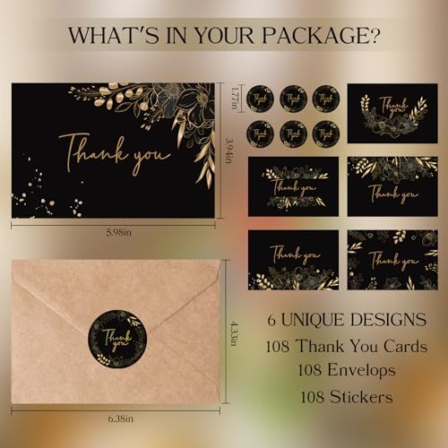 108 Pack Pre-Folded Floral Thank You Cards with Envelopes, 6 Designs - Image 2