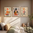 PORENY Woodland Animal Band Nursery Wall Art Set of 3, Fox Bear Giraffe Music Band Poster Print, Cute Forest Animal Kids Room Decor, Scandinavian Nursery Artwork for Playroom Wood Framed 16x24 Inch - Image 5