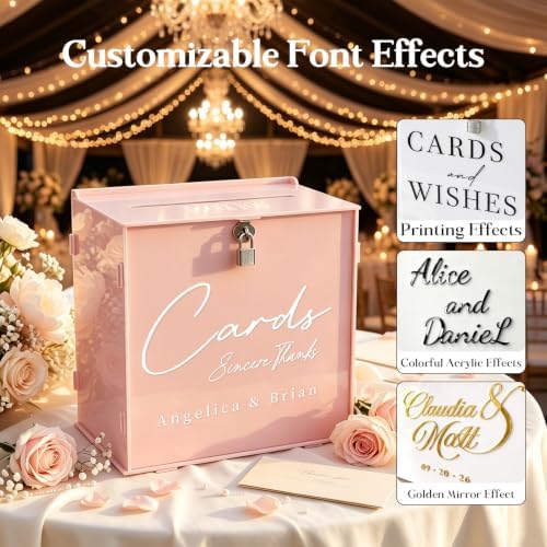OASF&QPPTY Custom Wedding Card Box with Lock, Elegant Personalized Wedding Card Box for Reception, Graduation, Baby Shower - Secure PVC Money Box for Cards and Well Wishes, Elegant Party Table Decor - Image 4