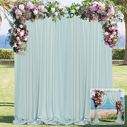 MYSKY HOME Light Green Backdrop Curtains for Parties, Weddings, Stage & Photography - 5ft x 10ft, 2 Panels by MYSKYHOME