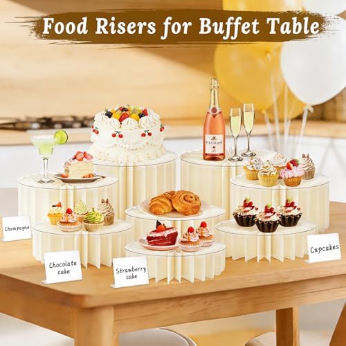 8Pack Buffet Risers Display Stands Foldable Food Risers for Buffet Table Tall Cake Cupcake Stands Cardboard Cylinder Stand Dessert Table Display Set for Catering Jewelry Wedding Party Decor (White) - Image 4