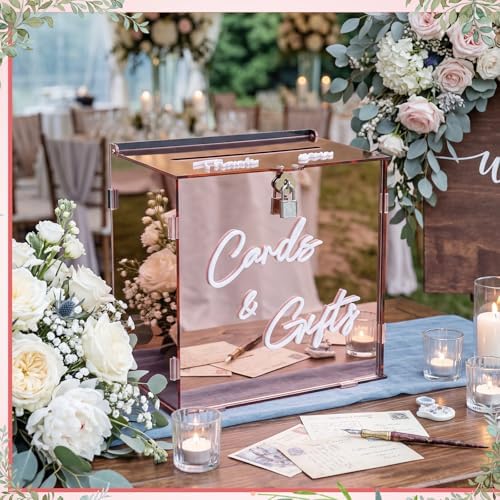 BreezeHug Rose Gold Acrylic Wedding Card Box with Slot and Lock, Money Gift Box with DIY Letters Cards Gifts/Thank You Letters, Baby Shower Graduation Birthday Party (Medium) - Image 6