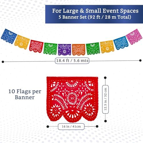 Papel Picado Banner 5-pk - Mexican Party Banners - Fiesta Party Decorations - Image 2