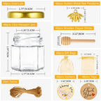 GIVAMEIHF Mini Honey jars-1.5oz,48 pcs Hexagon honey jars with dipper,gold cover,bee pendant,Gold Gift Bags,rope,Thank-You Tags,Glass Honey jars with lids,Baby Shower,Wedding Favors,Party Favors - Image 2