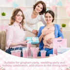 Sliner 50 Sets 16oz Pink White Gingham Party Plastic Cups - Image 4
