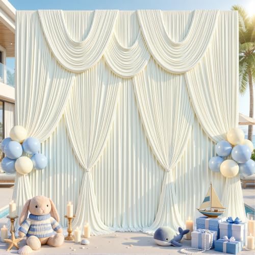 40ft x 10ft Ivory Backdrop Curtains, 8 Panels Cream Drapes for Backdrop - Image 3