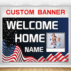 Custom Welcome Home Decorations Kit Military Welcome Home Banner Red White and Blue Balloons Patriotic Paper Fans Star Streamers Tablecloth for Patriotic Memorial Day Deployment Returning Party Decor(5x7.5ft) by AUBAO