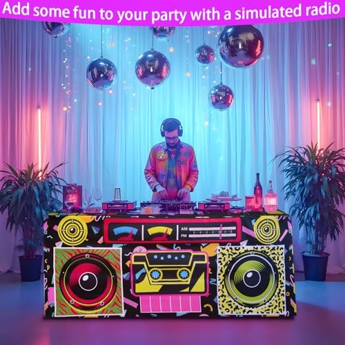 8FT 80s 90s Theme Party Tablecloth, 80s 90s Decorations for Back to 80s 90s Hip Hop Birthday Party - Image 4