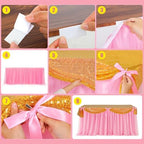 5 Pcs Pink Gold Table Skirt Set for Princess Birthday Party 30 x 108 in - Image 3