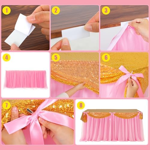 5 Pcs Pink Gold Table Skirt Set for Princess Birthday Party 30 x 108 in - Image 3