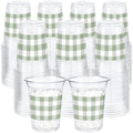 100 Pcs Sage Green Gingham Plastic Cups for Baby Shower, 12 oz by Ferrochef