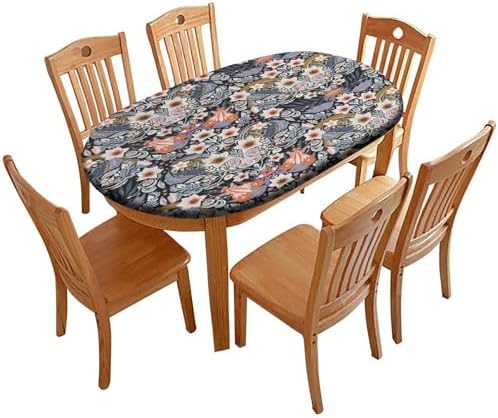 Eerie Fabric Collection - Forbidden Garden Print Tablecloths Oval Leakproof & Sturdy Washable for Dining Camping Indoor and Outdoor Fits for 48" x 68" Oval Table by ZNCTFMR