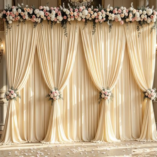 40x10ft Champagne Backdrop Curtain Panels for Parties - Wrinkle Free Polyester Photo Curtain Backdrop Wedding Back Drop Fabric Drapes for Party Decorations Background for Photography by WishCare