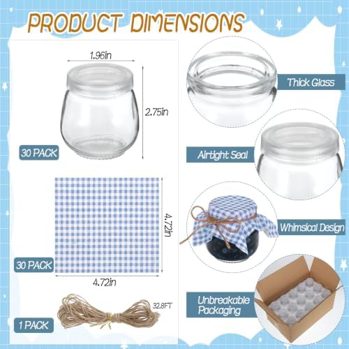 Mini Yogurt Jars, 3.4 oz Glass Bottles with Plastic Lids for Jam, 30 Sets - Image 3