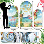 Chunful 3 Pcs Aloha Party Decoration Arch Backdrop Cover Hawaii Holiday Beach Seaside Decor Photo Background 2-Sided Round Top Cute Backdrop Arch Cover for Summer Party Supplies 6 ft/5 ft/4 ft - Image 3