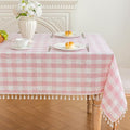 Pink Gingham Tablecloth Rectangle, Cotton Linen Plaid, 55x90 Inch by Moinubone