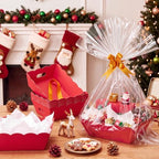 Fuyoooo 8 Pack Red Basket for Gifts Empty to Fill, 10" x 8" Thick Sturdy Kraft Scalloped Edge Gift Basket with Handle, 8 Wrap Bag 8 Bow 16 Tissue Paper for Christmas Wedding Birthday Wrapping Gift - Image 4