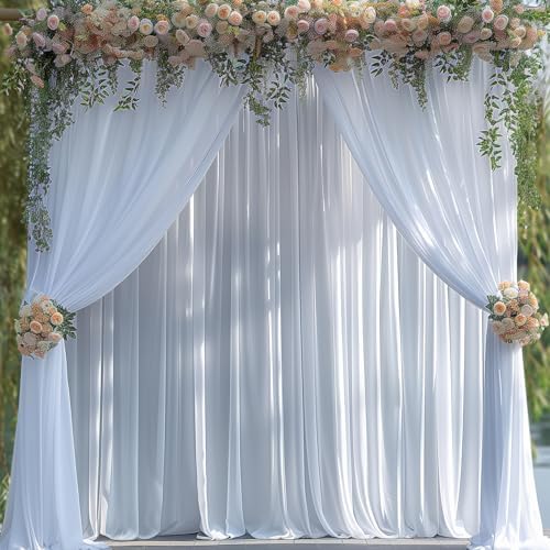 40x10ft Wrinkle Free White Backdrop Curtain for Parties Soft Fabric Drapes Wedding White Curtain Backdrop for Birthday Party Decorations Background for Photography 5x10ft, 8 Panels - Image 2