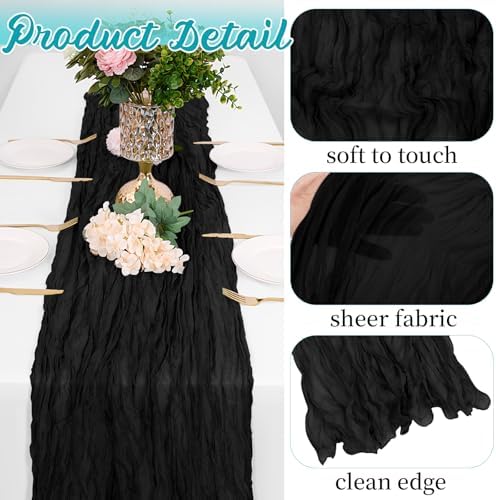 16 Pack Black Cheesecloth Table Runners 20x120 Inch Gauze Table Runner Cheese Cloth 10FT Black Table Runner Rustic Sheer Runner for Wedding Baby Shower Birthday Party Table Decor - Image 3