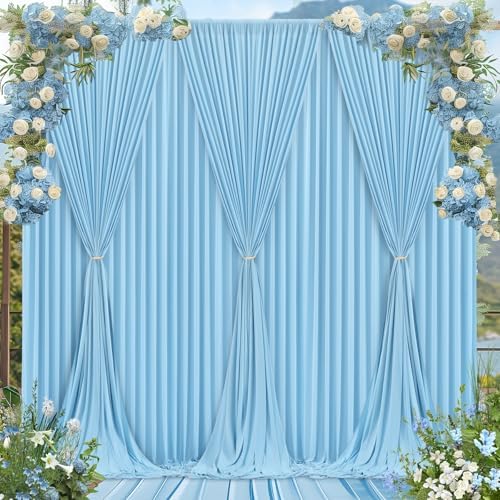 Blue Backdrop Curtains 4 Panels - Wrinkle-Free Light Blue Curtains Polyester Photography Drapes Photo Background for Baby Shower Birthday Party Decorations- 16 X10FT (Blue) - Image 6