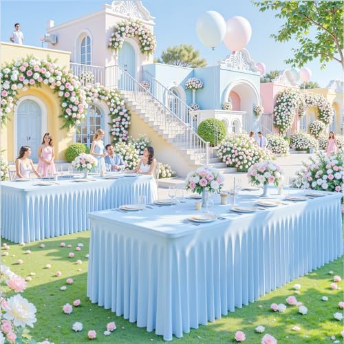 2 Pack Baby Blue Table Cloth for 6 Foot Rectangle Tables Spandex Fitted Tablecloth 6ft Stretch Table Covers Skirt Baby Blue Banquet Tablecloths Wrinkle Free Tablecloth for Party Wedding Birthday Event - Image 3