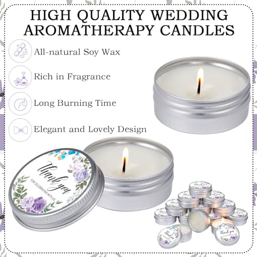 MTLEE 50 Pcs Purple Floral Wedding Candles Gift Favors for Guests 1 Oz - Image 4