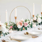 25 Set Gold Metal Floral Hoop Centerpiece with Wood Stand for Wedding Party - Image 2