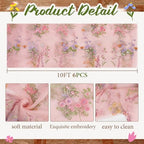 Pink Floral Table Runner 10ft Embroidery Tulle Spring Wildflower Gauze Table Runner Seasonal Summer Butterfly Kitchen Dining Decoration for Wedding Baby Shower Birthday Party (6 Pcs) - Image 2