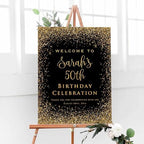Printed Gold Glitter (Not Real Foil) Birthday Celebration Welcome Sign, Personalized Lilac Birthday Party Decorative Sign, Customized Poster Board Canvas - Image 3