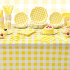 Funnymoom 452 Pcs Yellow Gingham Party Supplies for 50, Yellow and White Gingham Checkered Paper Plates Napkins Cups Tablecloth Cutlery Straws for Birthday Family Picnic Barbecue Party Decoration - Image 6