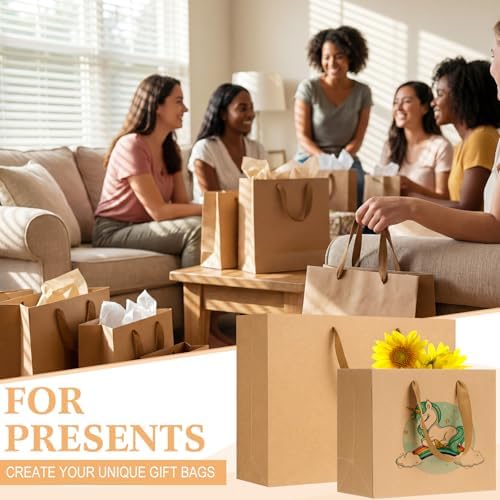 PerKoop 80 Pack Kraft Gift Bags with Handles 4 Sizes,Horizontal,Brown - Image 6