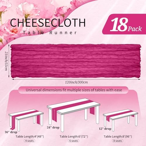 18 Pack Cheesecloth Table Runner 10FT Fuschia Table Runner Boho Gauze Cheese Cloth Table Runners Long Rustic Sheer Table Decorations for Wedding Party Baby Bridal Shower Birthday Holiday Spring - Image 2
