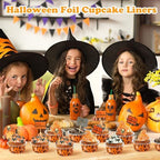 200 Set 5 oz Foil Baking Cup with Lid, Halloween, Orange - Image 5