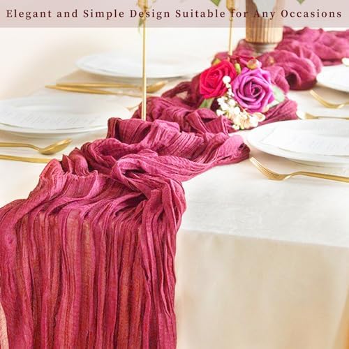 Hot Pink 12 Pack Cheesecloth Table Runner 10FT Boho Fabric Rustic Cheese Cloth Table Runner for Wedding 20 x 120 Inch Long Bridal Shower Baby Shower Gauze Sheer Birthday Party Table Decorations - Image 7