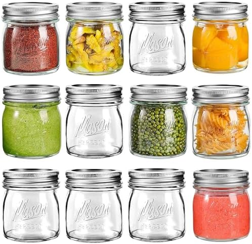Mason Jars, 8 OZ, 12 Pack with Lids and Bands, Glass Canning Jars for Canning, Pickling, Preserving, Jam, Honey, Wedding Favors, Shower Favors (12 Pack) (Regular Mouth) by Unknown