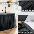 108in Black Tulle Table Skirts for Rectangle Tables 4/6/8ft, 2-Layer Gold Grim Ruffle Tulle Tutu Cloth Table Skirt 9ft Long Decor Birthday Party Wedding Graduation Cake Dessert(No Table Cover) - Image 3