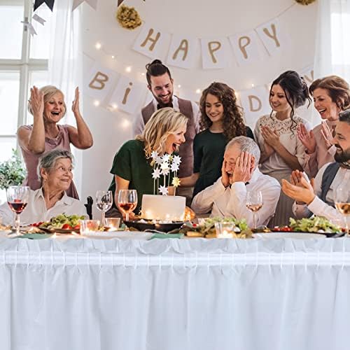 Tegeme 16 Pieces White Plastic Table Skirts for Rectangle Tables, 14 ft x 29 in Disposable Ruffle Table Skirting with Adhesive Strip, Bulk Party Supplies for Wedding, Birthday, Baby Shower & Banquet - Image 4