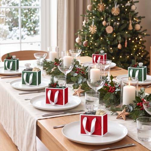 Yeaqee 50 Pcs Mini Metallic Paper Gift Bags with Handle, Green Red, White - Image 6