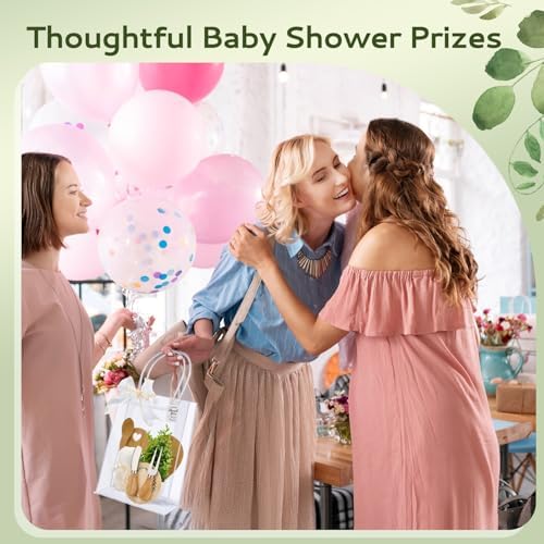 38Pcs Baby Shower Prizes for Game Winners Bamboo Cheese Board Fork Butter Spreaders Coasters Towel Artificial Potted Plant Gift Bag for Baby Shower Bridal Shower Favors (4 Sets, Bamboo Heart Shaped) - Image 5