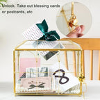 Glass Wedding Card Box with Slot, 10.2'' Large Clear Card Box Gold Brass Gift Card Storage Box with Lock Perfect for Wedding Receptions, Baby Shower, Birthday Party, Bridal Shower - Image 4