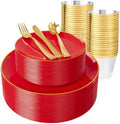 WDF 150Pcs Red Plastic Plates - Red Plates Disposable 25Guest Dinnerware Include 25 Dinner Plate, 25 Dessert Plate, 75 Cutlery & 25 9oz Cups for Wedding/Birthday/Bridal Shower by WDF