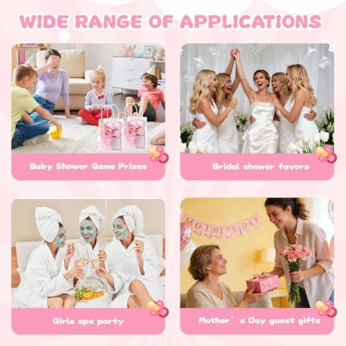 98 PCS Baby Shower Prizes for Game Winners, Pink Spa Party Favors Gifts with Sleep Masks Jewelry Box Scrunchies Claw Clips Powder Puff Gift Bags and Thank You Cards for Guests Bridal Shower (Pink) - Image 6