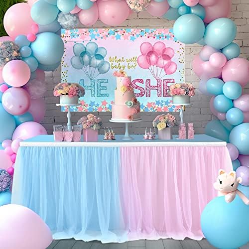 2 Pack 6ft Pink and Blue Tulle Table Skirt for Gender Reveal Tutu Table Clothes Cover for Baby Shower Boy or Girl Birthday Party Table Decorations, Gender Reveal Party Supplies - Image 2