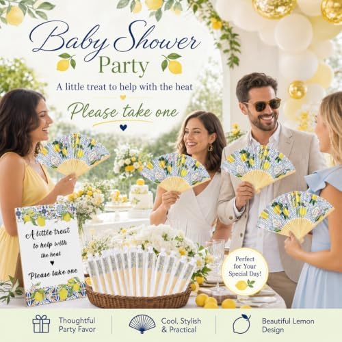 Leinuosen 51 Pcs Wedding Favors for Guests Bulk Capri Lemon Paper Fans - Image 5